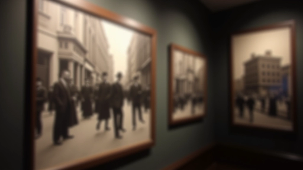 Black and white vintage photograph of 1920s Dublin street scene displayed in modern museum frame with gallery lighting