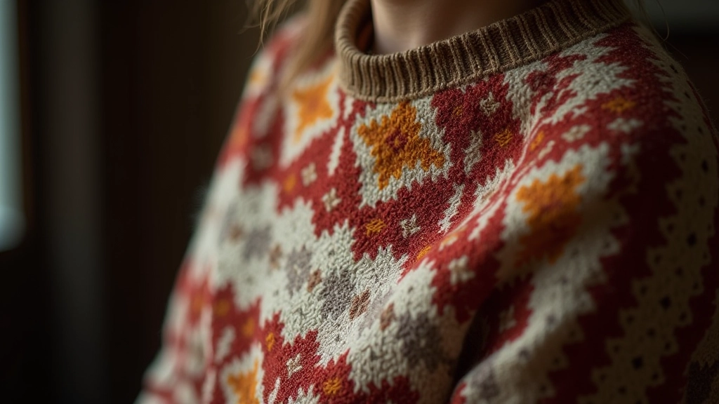 Close-up detail of traditional hand-woven textile with intricate geometric pattern in natural wool colors