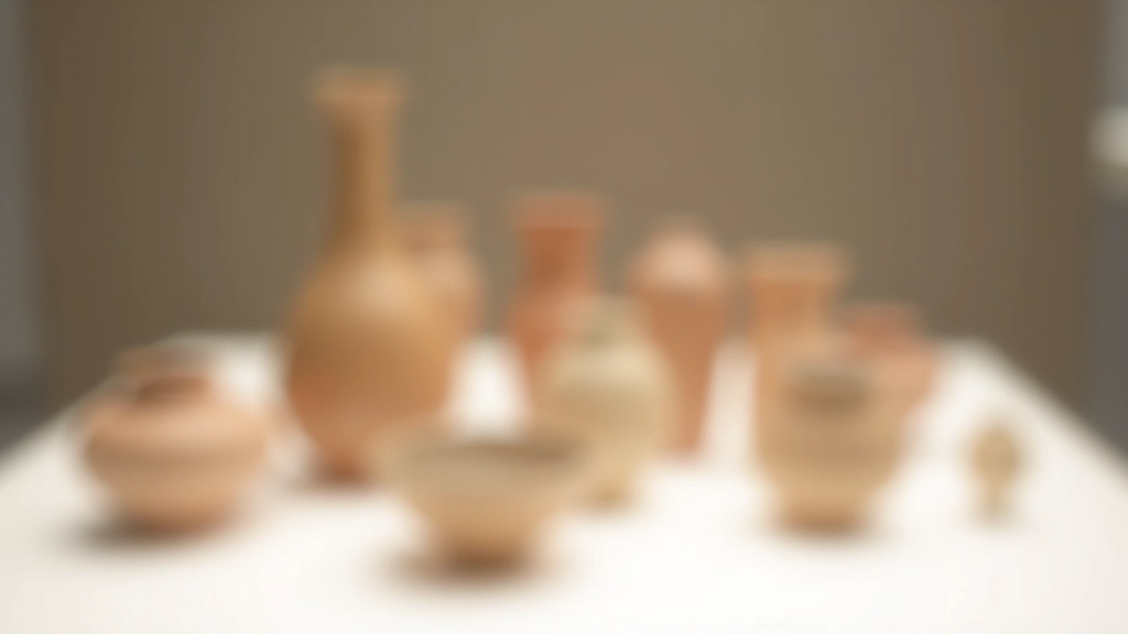 Collection of handmade ceramic vessels in various shapes, natural earth tones and textures, arranged on white display surface