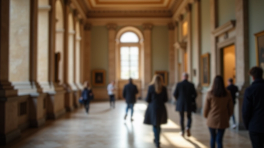 Interior of a historic Irish museum with classical architecture, marble columns, and natural light from tall windows