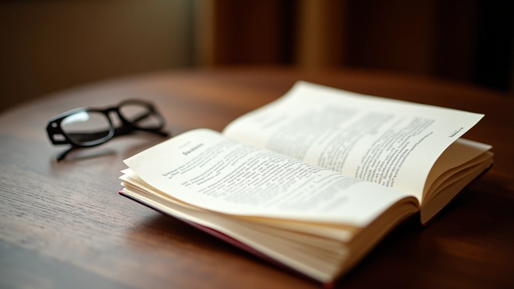 Theater program booklet open on wooden surface with reading glasses nearby